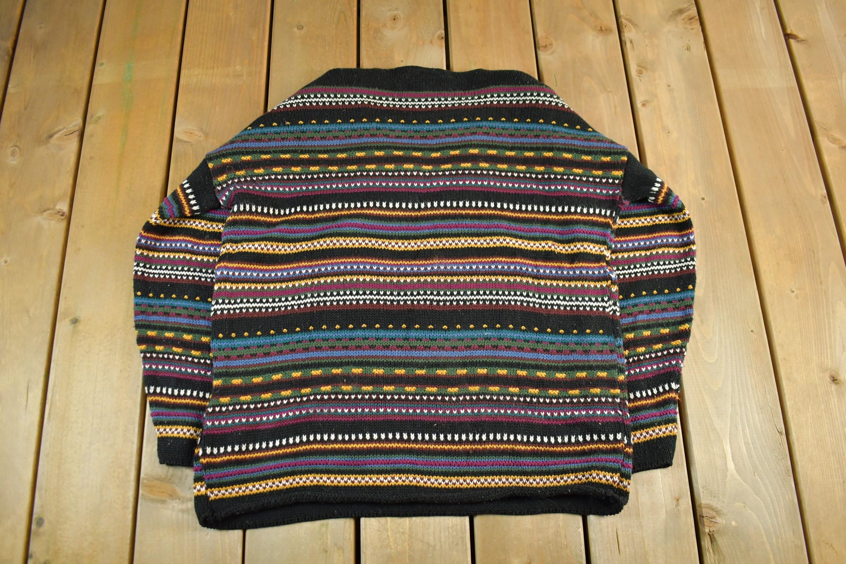 Vintage 1990s It's Our Time Knit Abstract Pattern V Neck Sweater Adult Large