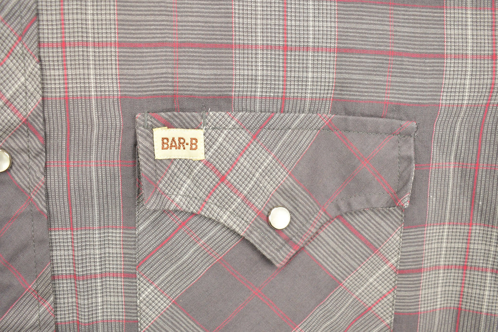 Vintage 1990s Bar B Western Wear Plaid Flannel Button Up Shirt / Rodeo Shirt / Cowboy Shirt / Made In USA / Denim / South Western / Long
