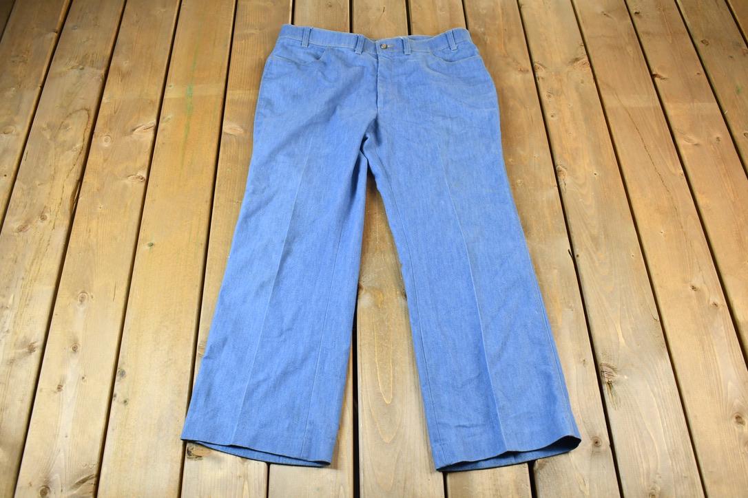 Vintage 1970s Levis Action Slacks Blue Trousers Size 35 x 30