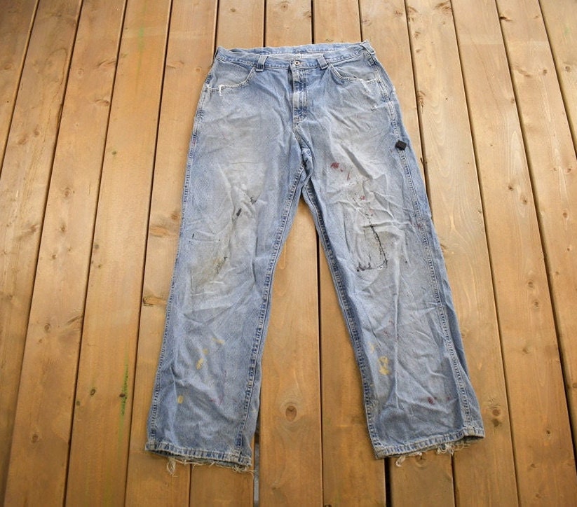 Vintage 1980s Lee Dungarees Distressed Paint Stained Size 36x32