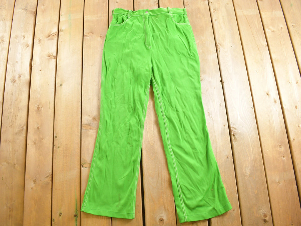 Vintage 1970s Neon Green Flared Trousers Size 32 x 29