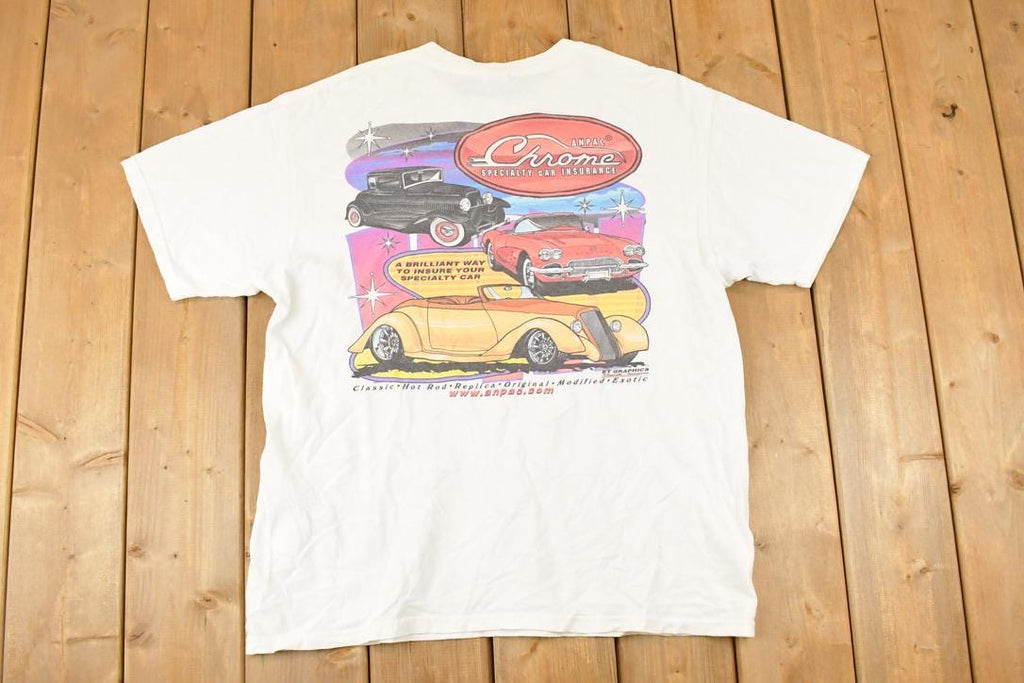 Vintage 1990s Chrome Car Insurance Souvenir Classic Cars T-Shirt Men's L