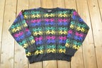 Vintage 1990s Knit Abstract Pattern Crewneck Sweater Mens L