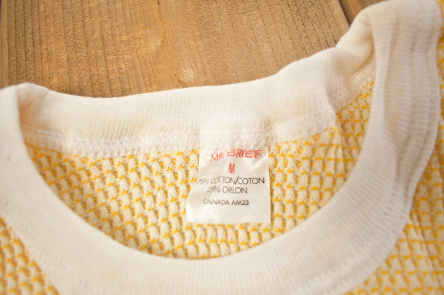 Vintage 1970s Deadstock Blank Yellow Waffle Knit Ringer T Shirt / Vintage T Shirt / True Vintage / Deadstock / 70s /