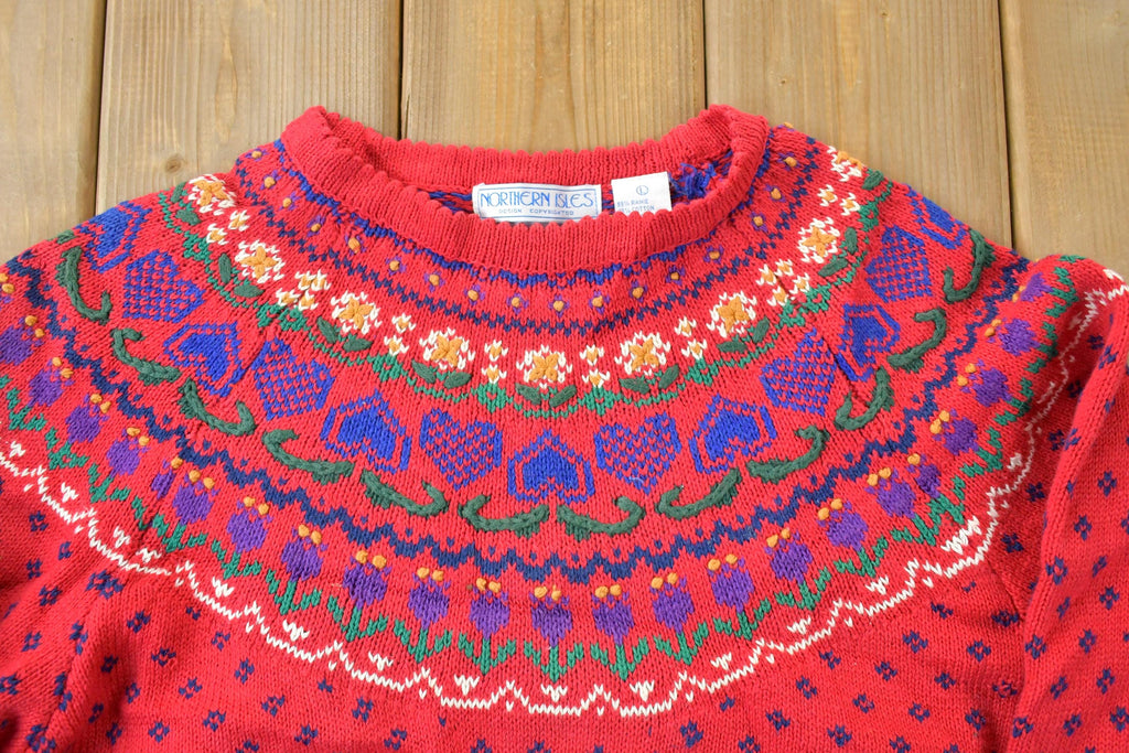 Vintage 1990s Northern Isles Christmas Knit Hand Embroidered Crewneck Sweater