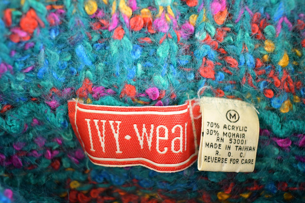 Vintage 1990s Ivy Wear Mohair Knit Turtle Neck Sweater Womens L  90's Abstract Pattern 3D Knitted Sweatshirt