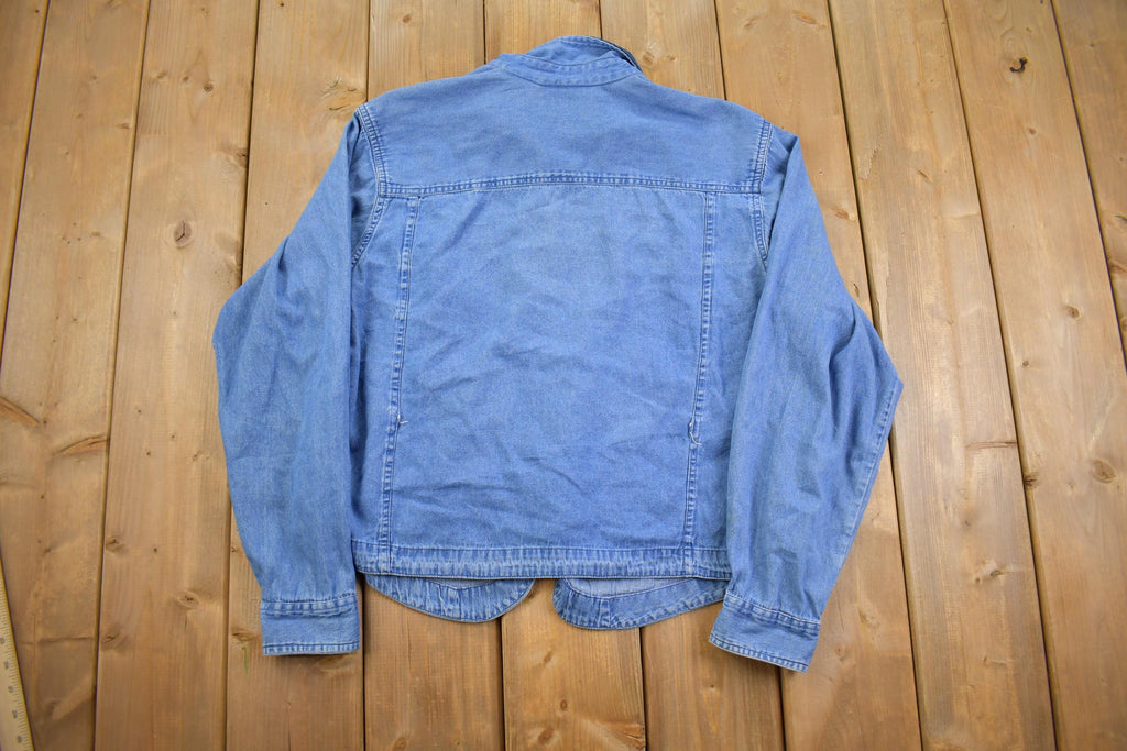 Vintage 1990s Snowman Winter Embroidered Denim Button Up Shirt