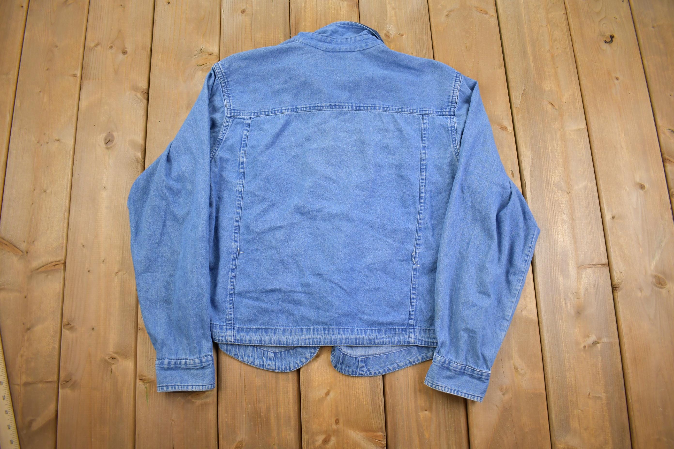 Vintage 1990s Snowman Winter Embroidered Denim Button Up Shirt