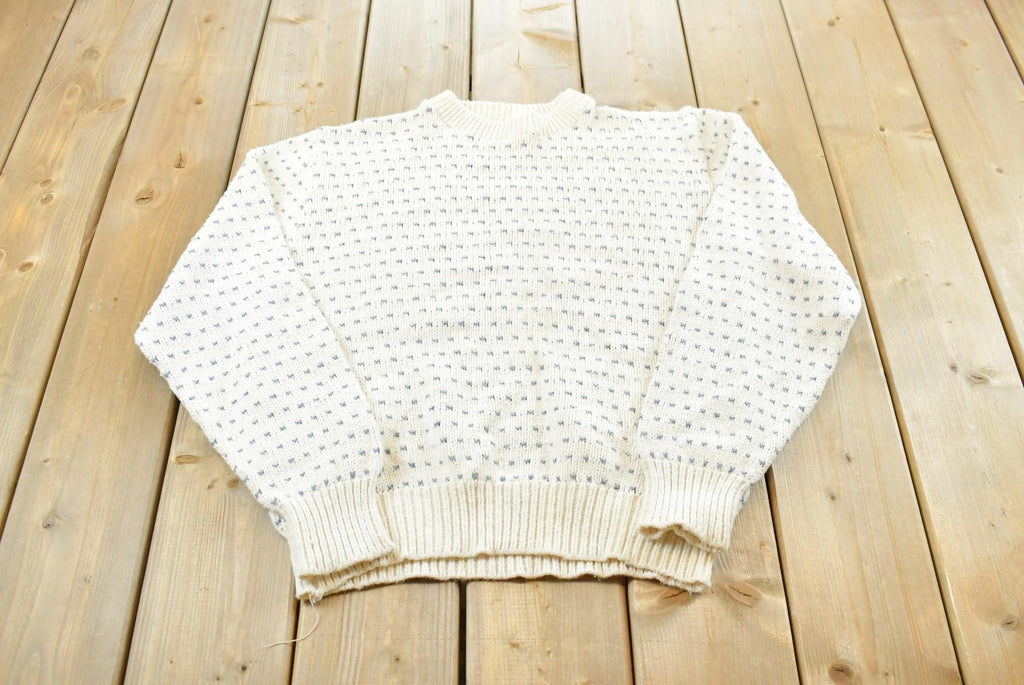 Vintage 1990s Northern Isles Hand Embroidered 3D Knit Abstract Pattern Crewneck Sweater Mens M / Made in USA / Preppy Knits