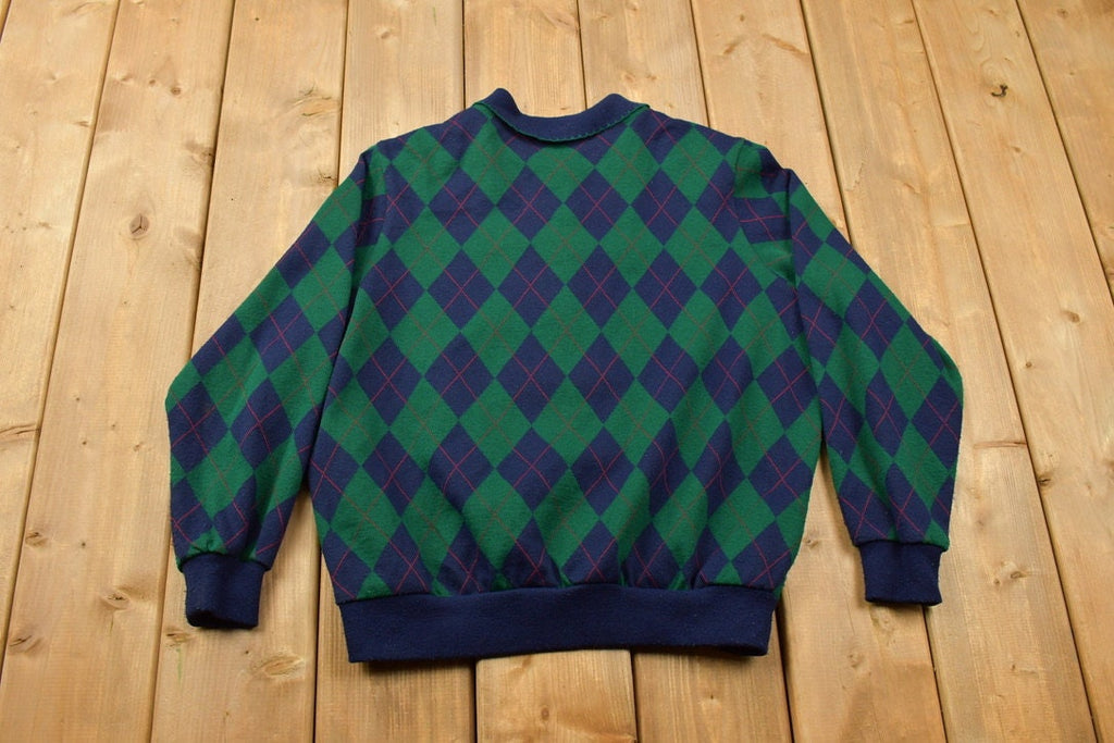 Vintage 1990s Alfred Dunner Argyle Knitted Collared Sweater