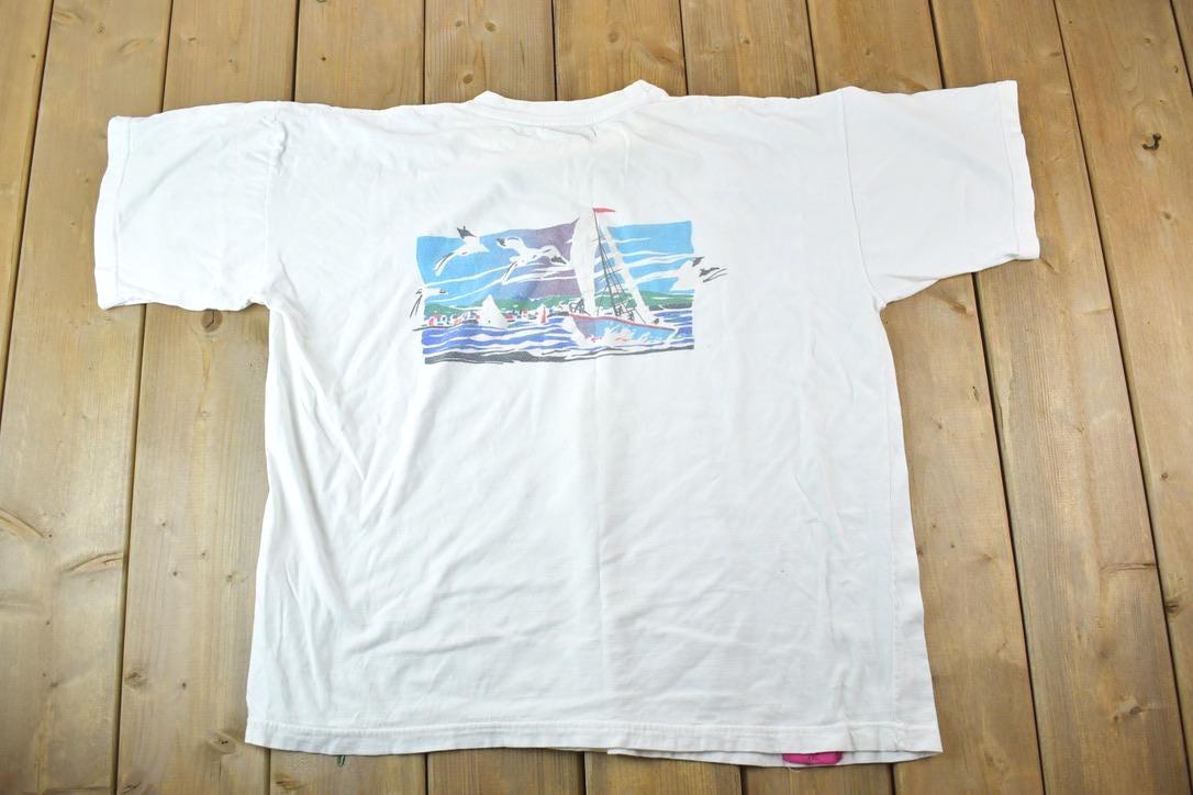Vintage 1990s Bermuda Bananas Sailing Souvenir Single Stitch Graphic Print T-Shirt Made In USA / Vintage Streetwear / Vacation Tee