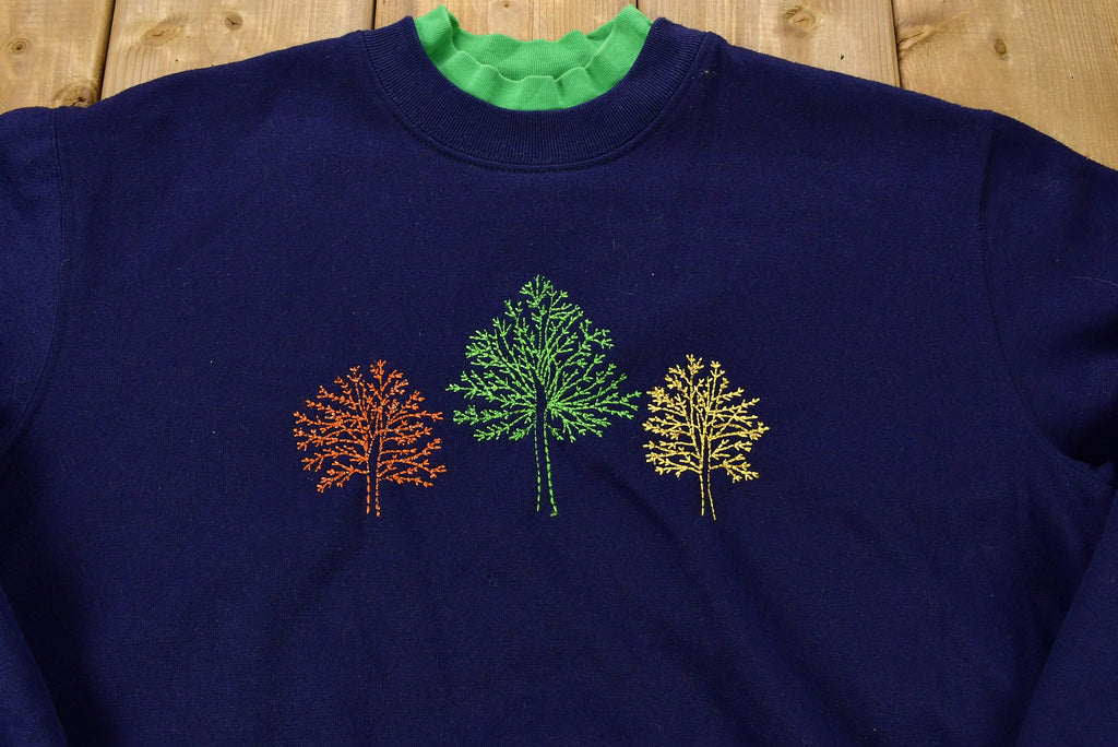 Vintage 1980s Autumn Fall Embroidered Trees Graphic Crewneck