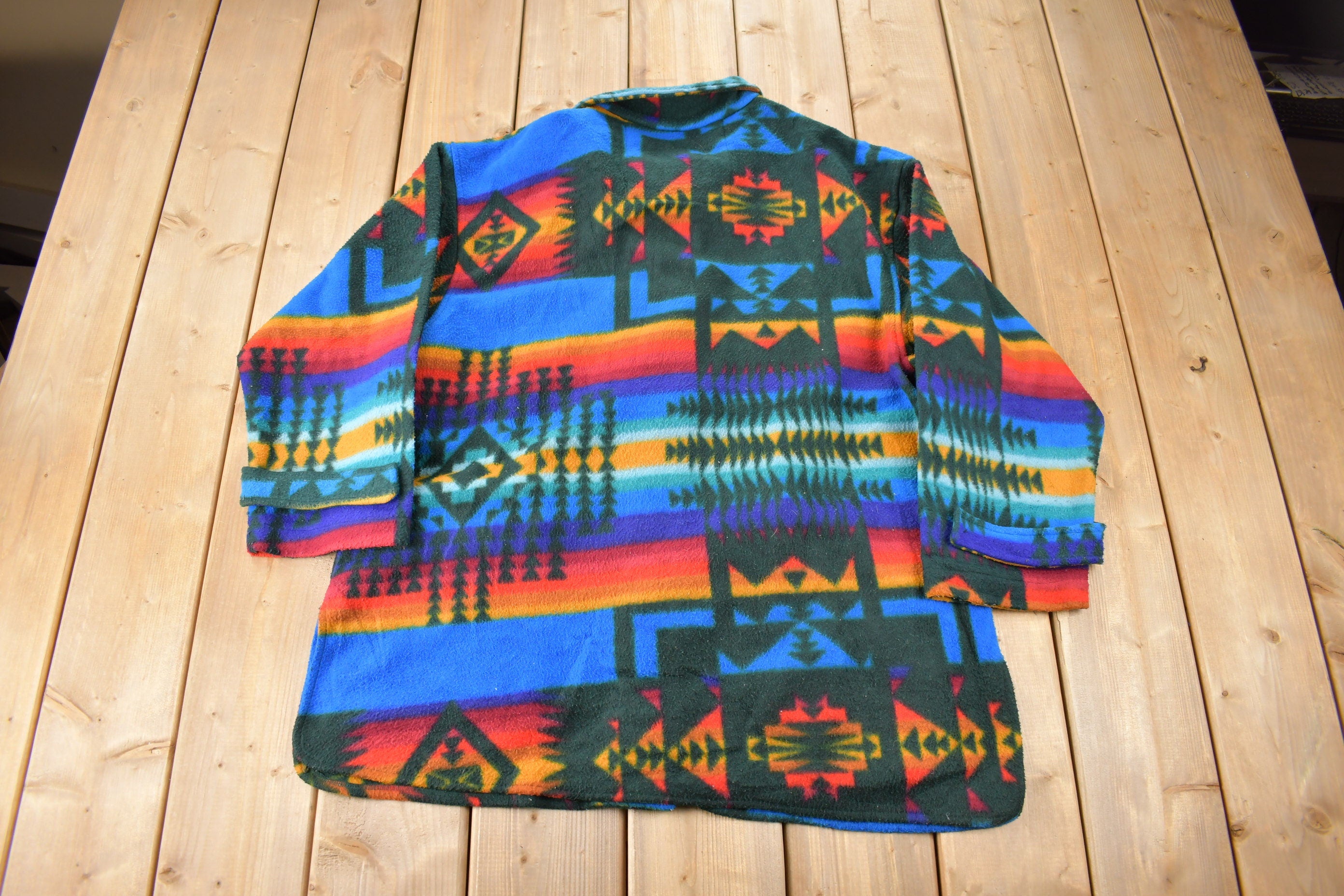 Vintage 1990s Aztec South Western Pattern Button Up Fleece Sweater OSFA