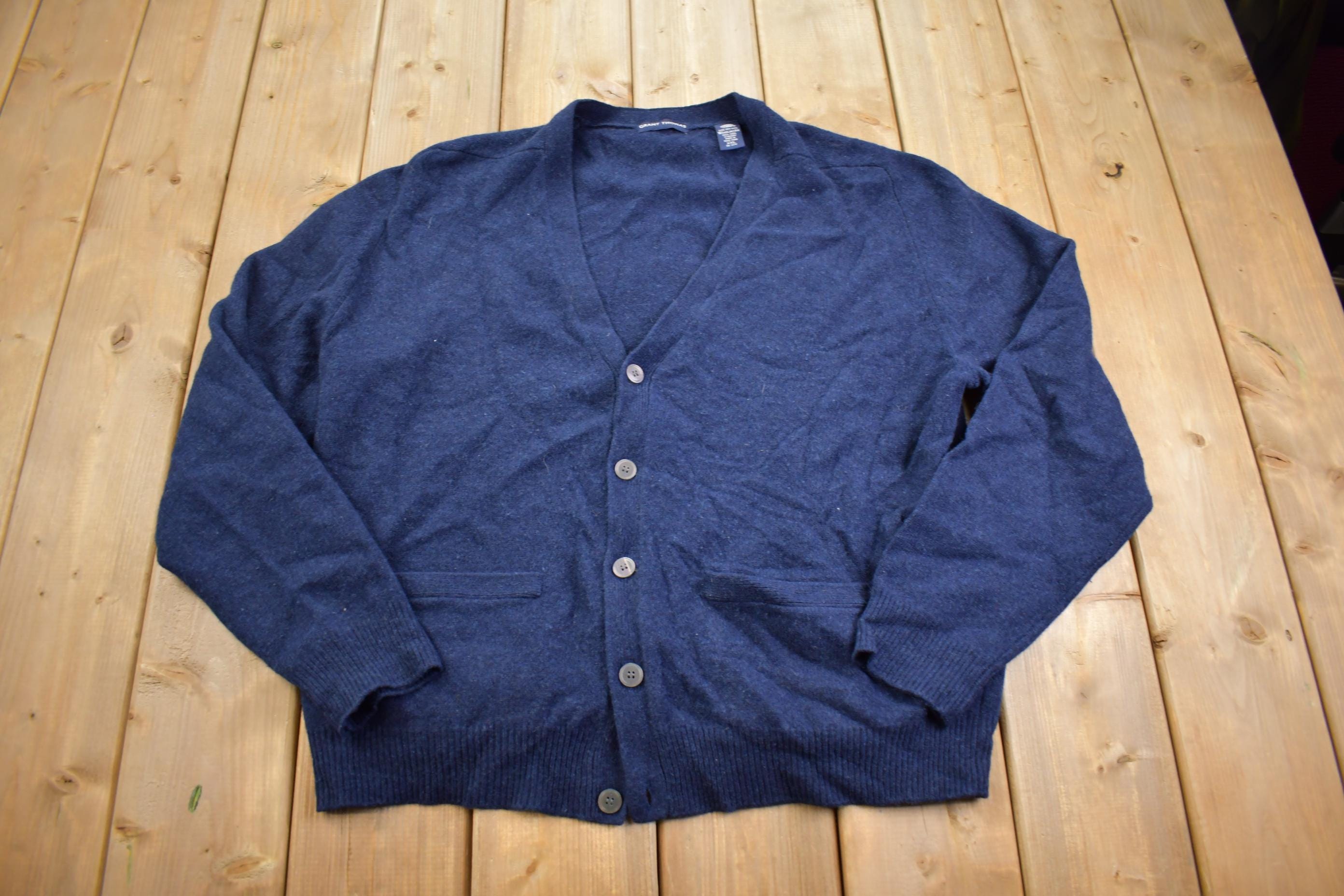 Vintage 1990s Grant Thomas 100% Wool Knit Cardigan Sweater - XL