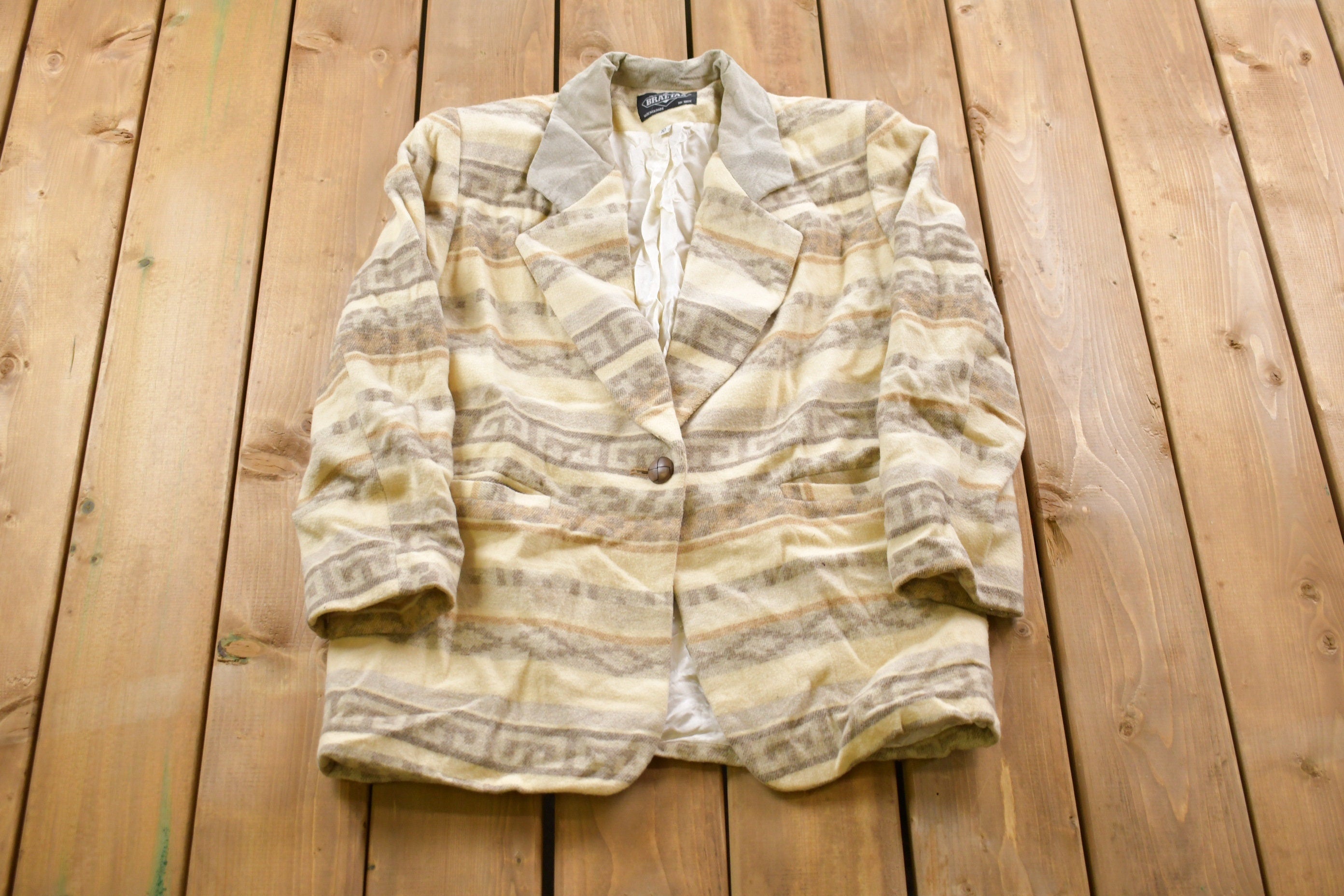 Vintage 1990s Aztec All Over Print Wool Blazer