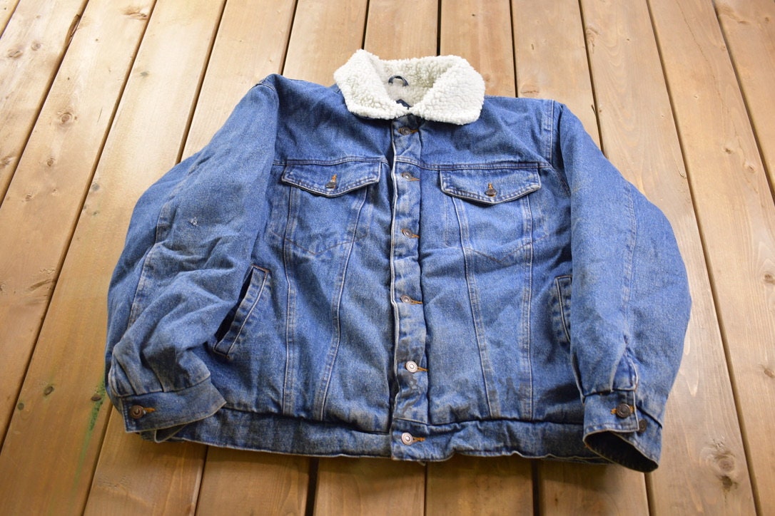 Vintage 1990s Brittania Outerwear Sherpa Lined Denim Jacket / Vintage Denim / Streetwear / Vintage Fall Outerwear / Fall Jacket / Button Up