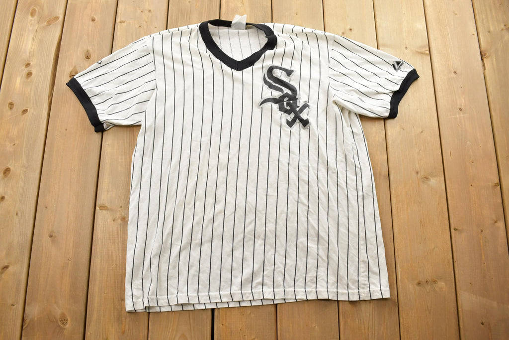 Vintage 1990s Chicago White Sox Striped MLB Baseball Majestic Graphic T-Shirt