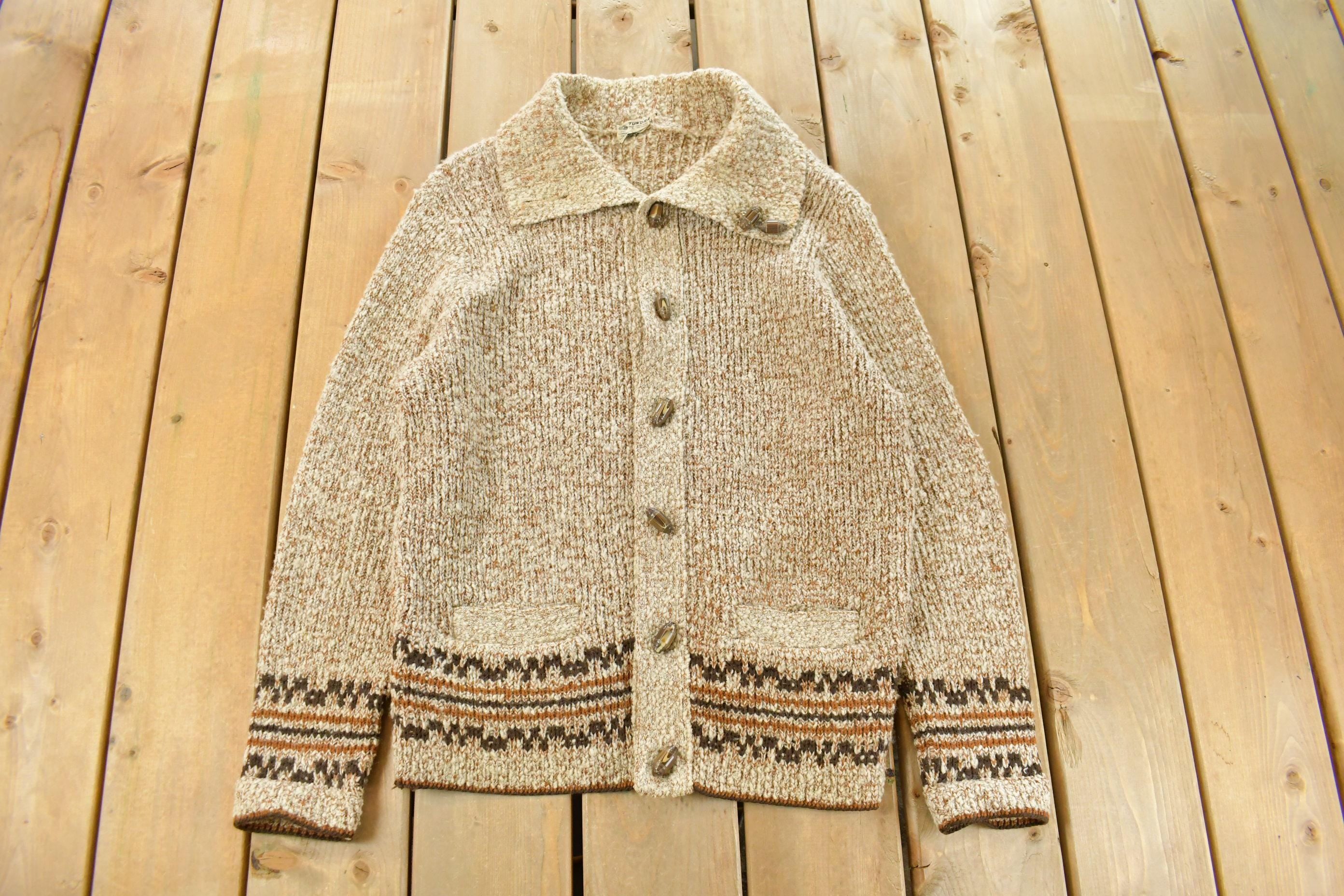Vintage 1980s Tundra Wool Knit Cardigan Sweater Men's Medium