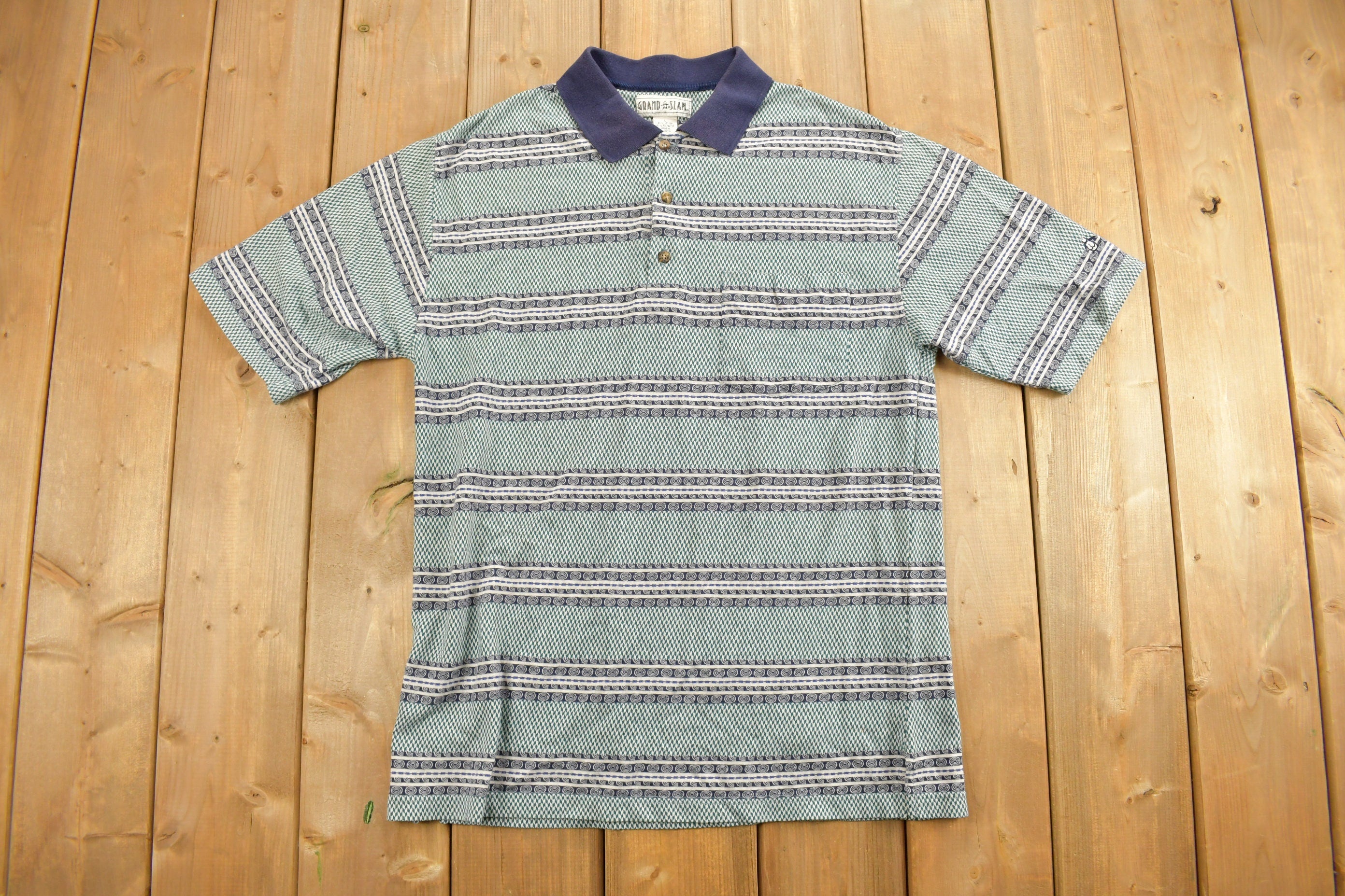 Vintage 1990s Grand Slam Patterned Button Up Collar Pocket Shirt
