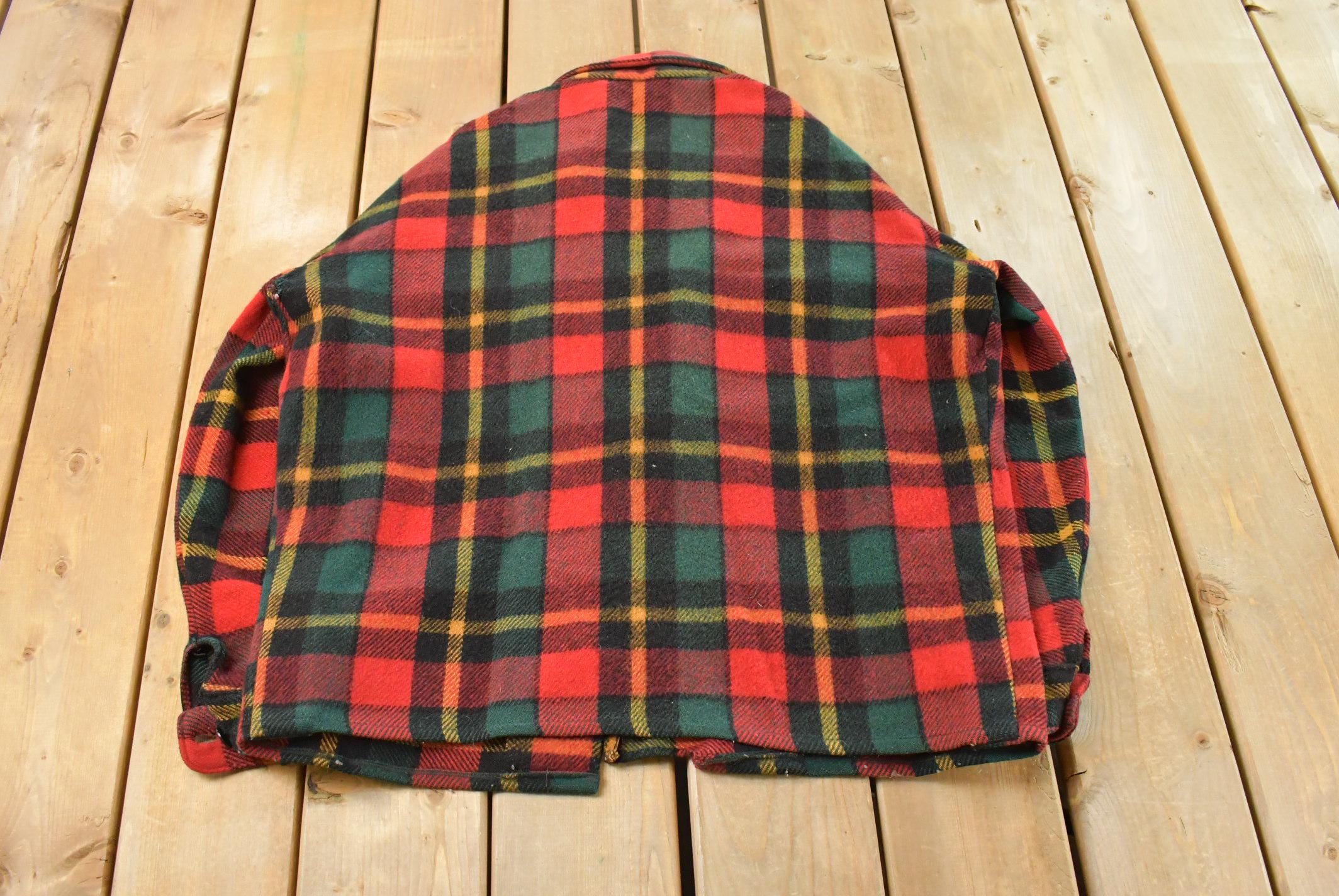 Vintage 1960s Red Plaid True Vintage Flannel Shirt Jacket Men's XL /