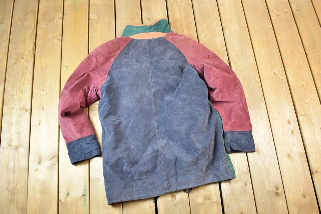 Vintage 1990s Ada Colour Block Leather Boho Rock Jacket Made In USA