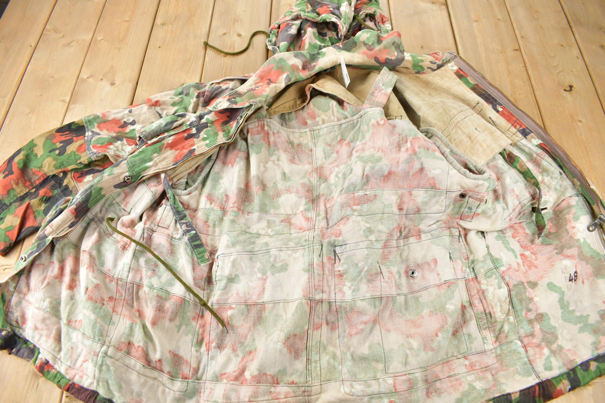 Vintage 1990s Swiss Military Alpenflage Camo Hooded Jacket