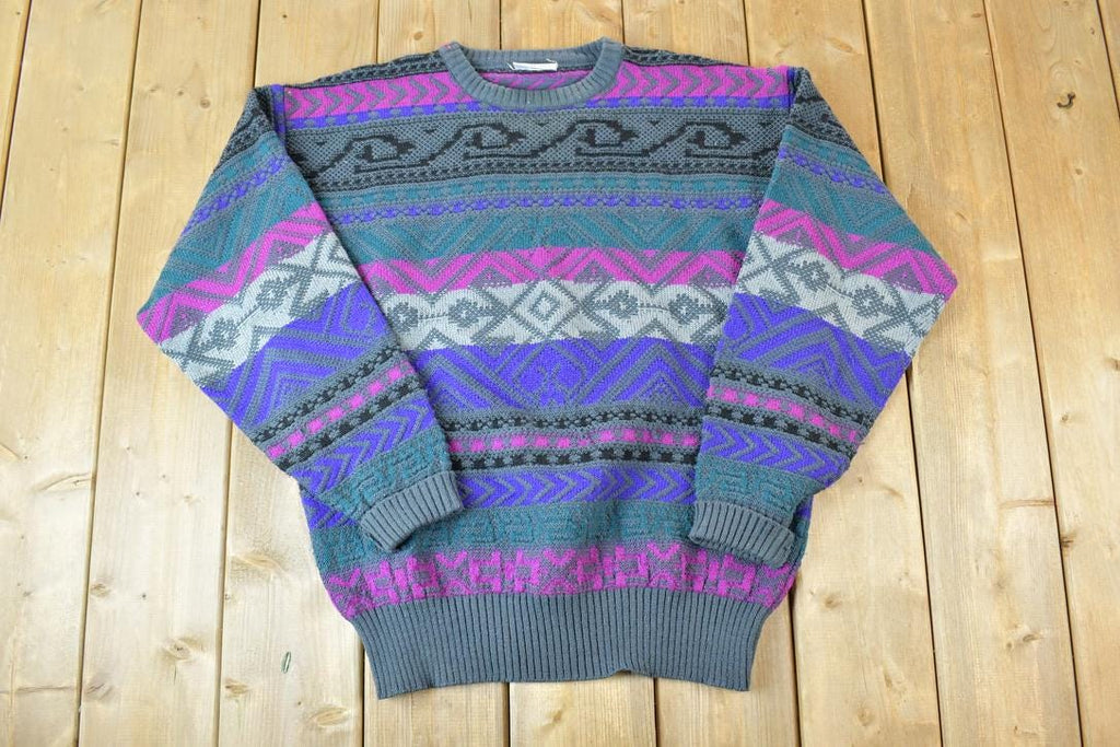 Vintage 1980s Meister Knit Abstract Pattern Crewneck Sweater  90s Crewneck  Preppy Knits  Wool Blend  Cotton Blend