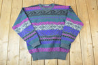 Vintage 1980s Meister Knit Abstract Pattern Crewneck Sweater  90s Crewneck  Preppy Knits  Wool Blend  Cotton Blend
