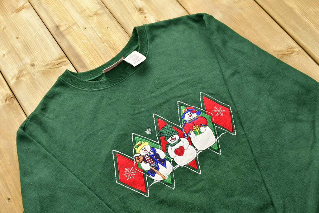 Vintage Christmas Snowman Sweater , 90s Holiday Crewneck , Winter Wear , Festive Graphic Diamond Print