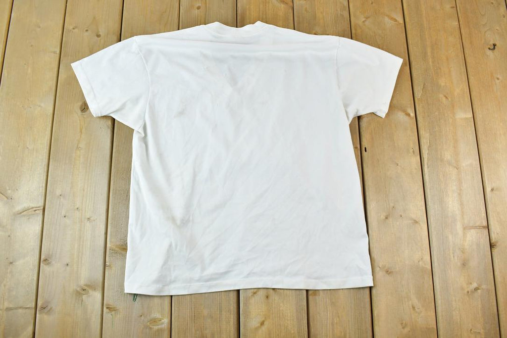 Vintage 1980s Blank White V Neck Single Stitch T-Shirt
