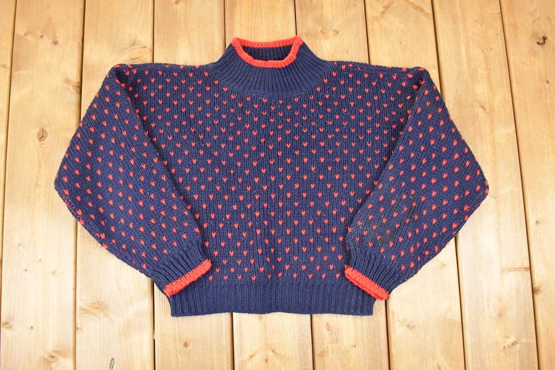 Vintage 1990s Club Sportif Mini Heart Knit Crewneck Sweater Women's Cropped L