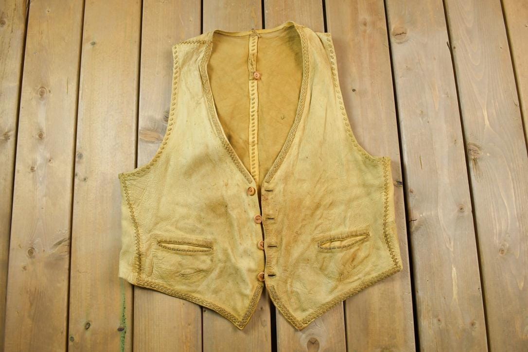 Vintage 1970s Tan Rawhide Leather Vest