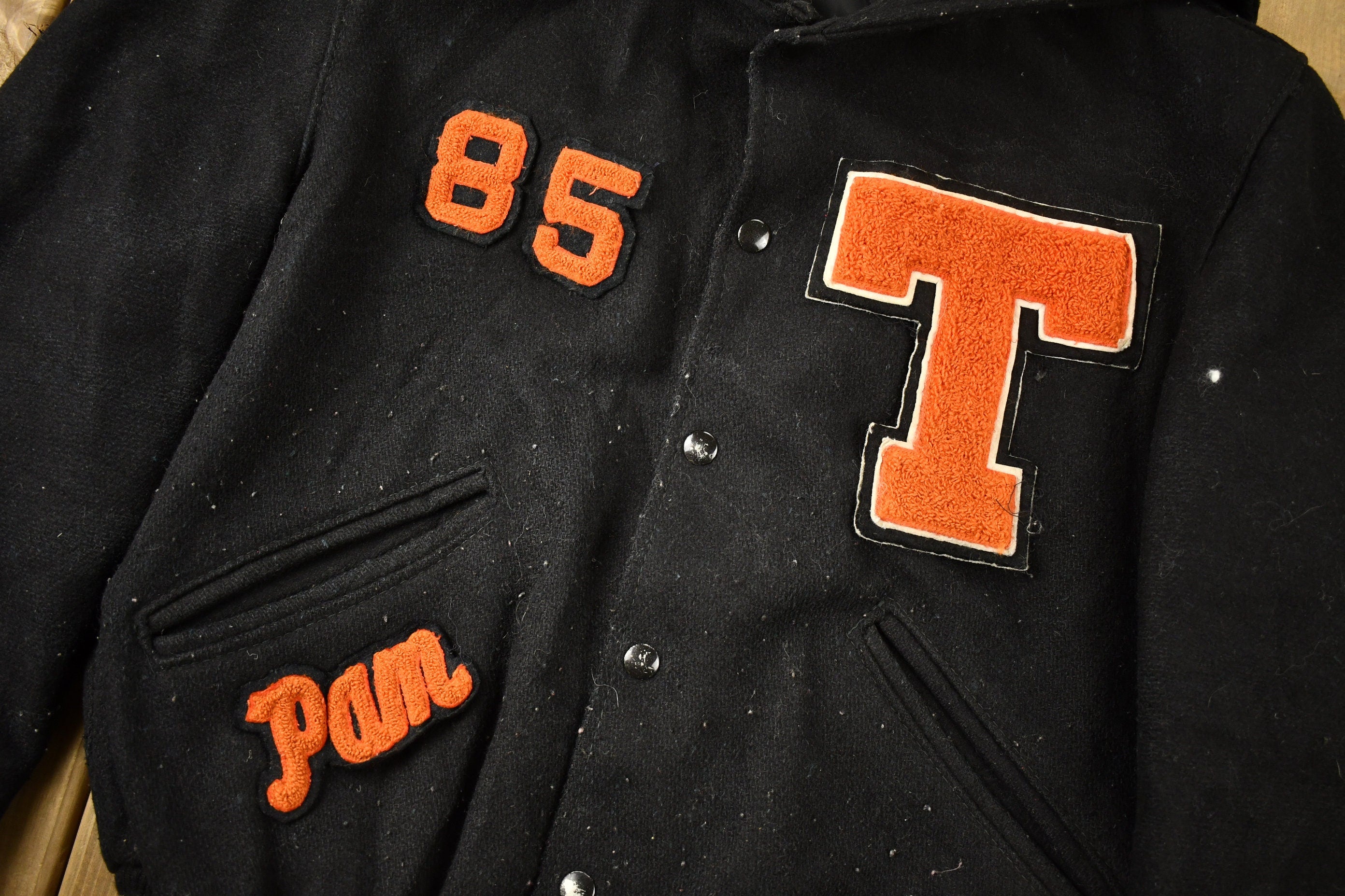 Vintage 1985 T Panthers Wool Letterman Varsity Jacket