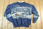 Vintage 1990s All Over Print Winter Theme Laceneck Crewneck Sweatshirt