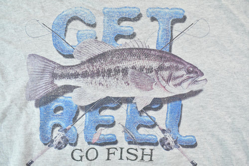 Vintage 1990s Get Reel Fishing Outdoors T-Shirt / Single Stitch Wilderness Shirt / Streetwear / Nature T-Shirt / Outdoorsman T Shirt
