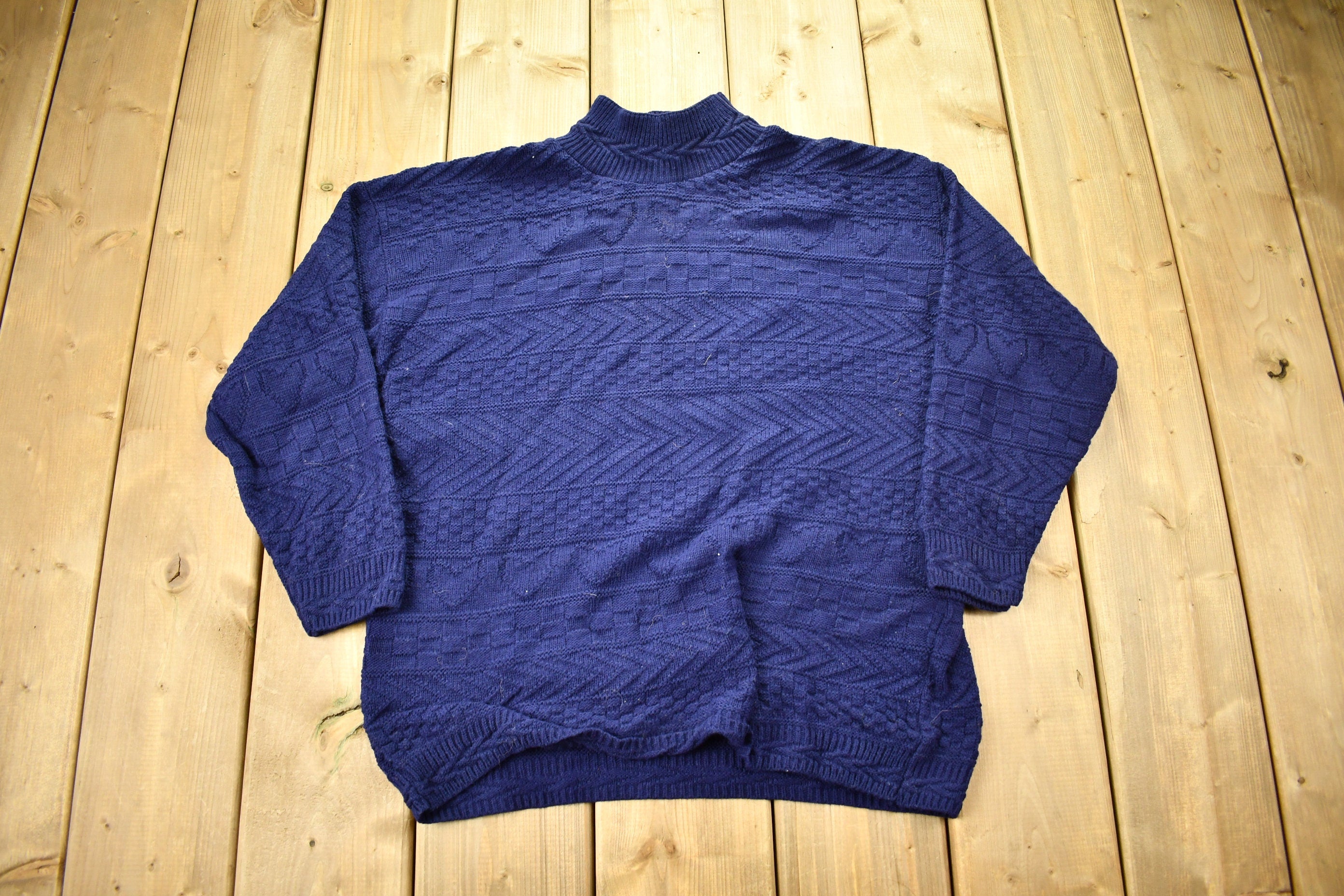 Vintage 1990s 3D Knit Heart Theme Mockneck Sweater