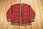 Vintage 1990s LL Bean Women's All Over Pattern Cardigan Sweater / Vintage Cardigan / Button Up / Vintage LL Bean / 100% Merino Wool