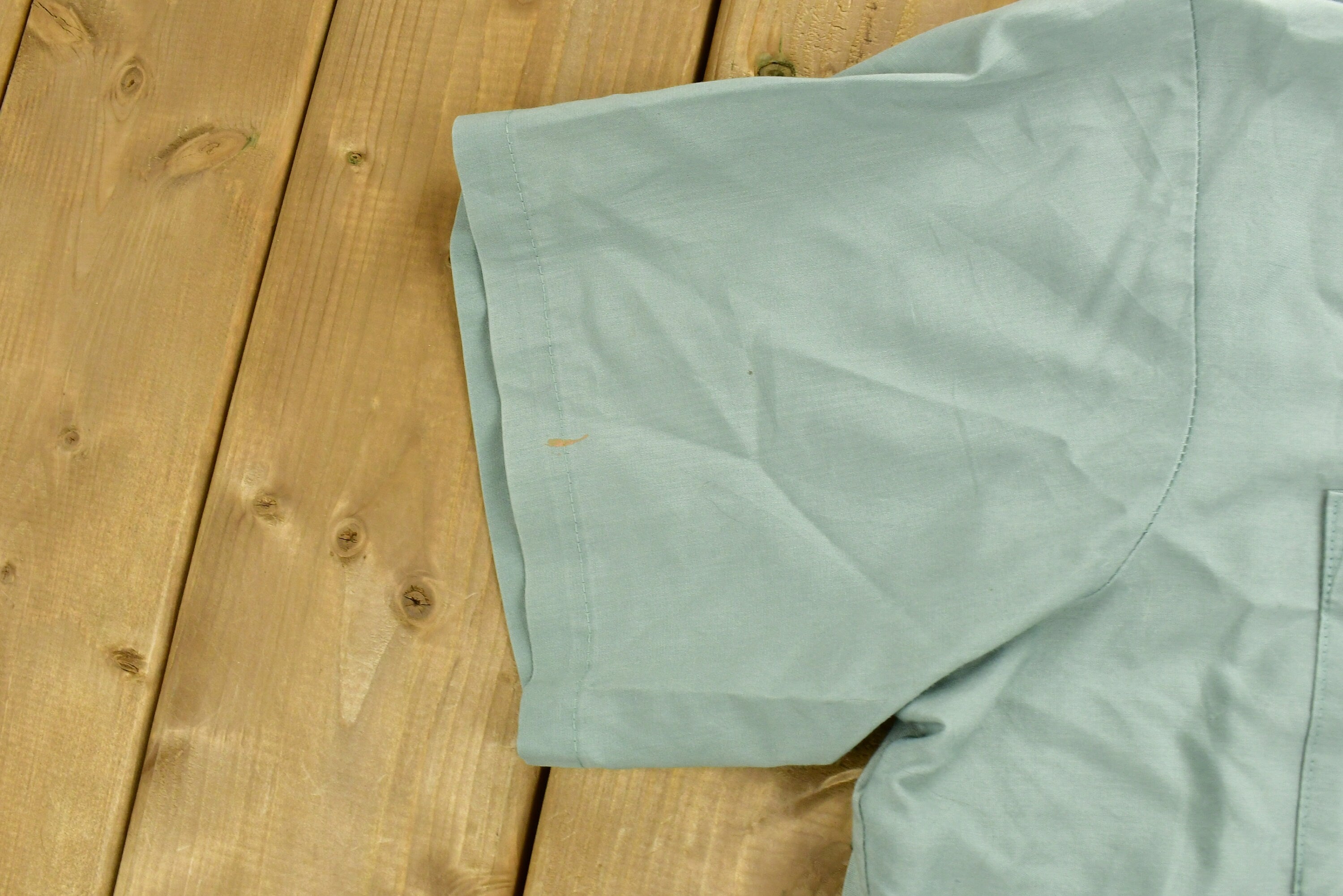 Vintage 1970s Chain Stitched Button Up Uniform T-Shirt  Mr. Meyler  Embroidered  Union Made  Woodbridge School  Distressed  Pocket Tee