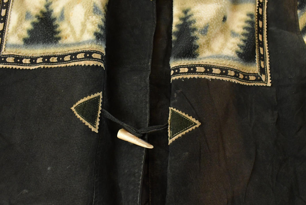 Vintage 1990s Miss Icy Aztec Leather Fleece Coat Women's XL / Fish Hook / 90s Jacket / 90s Coat / South Western Jacket / Outdoors
