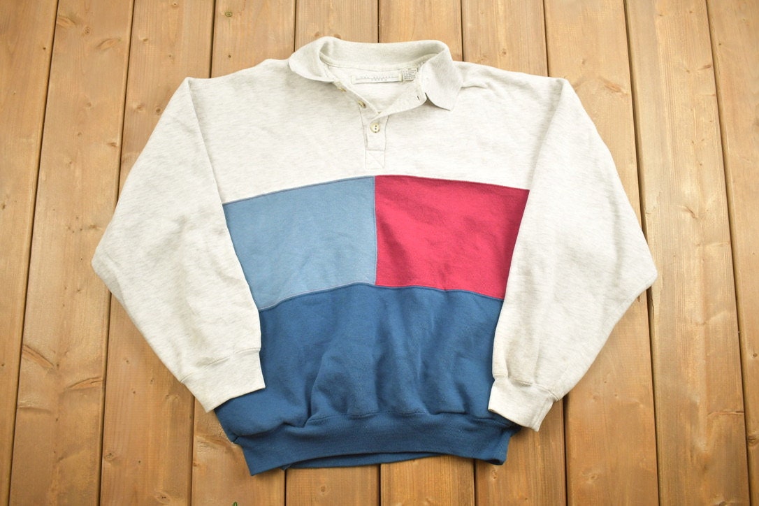 Vintage 1990s The Apparel Zone Multi Colored Collard Sweatshirt