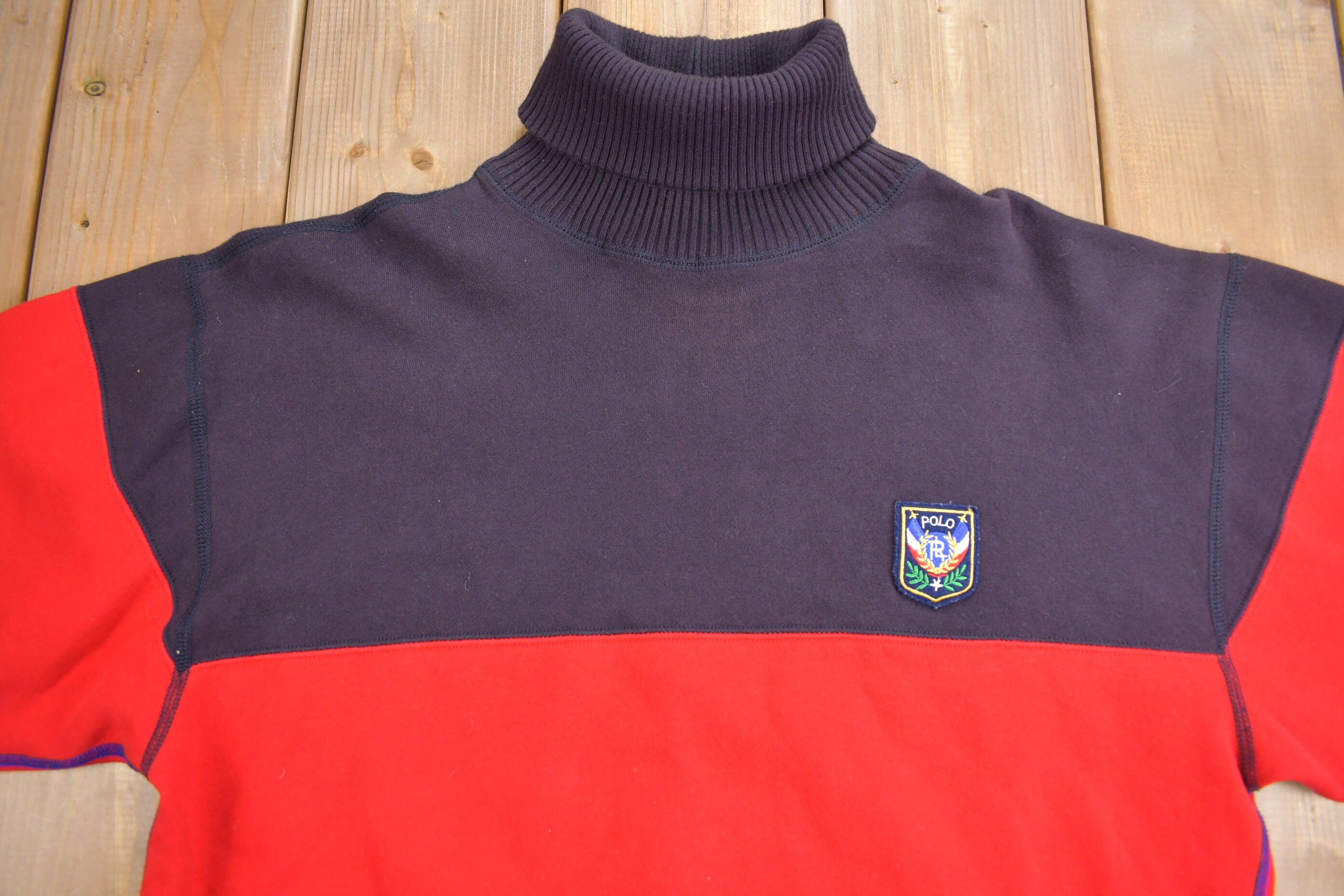 Vintage 1980s Polo Ralph Lauren Color Block Uni Crest Turtleneck