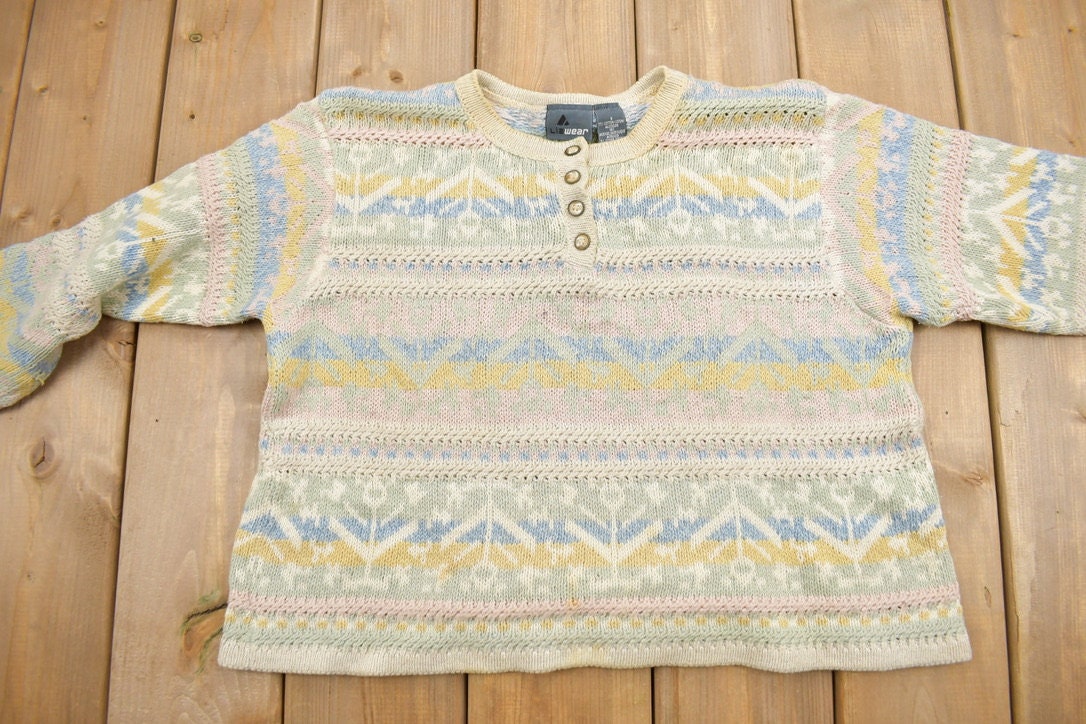Vintage 1990s Liz Wear Striped Knit Sweater
