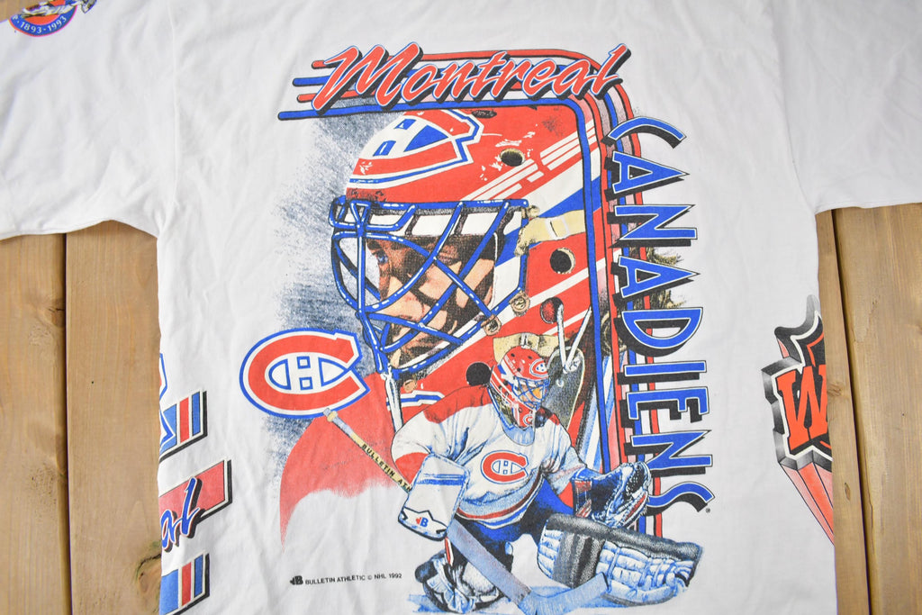 Vintage 1992 Montreal Canadiens NHL All Over Print Graphic T-Shirt