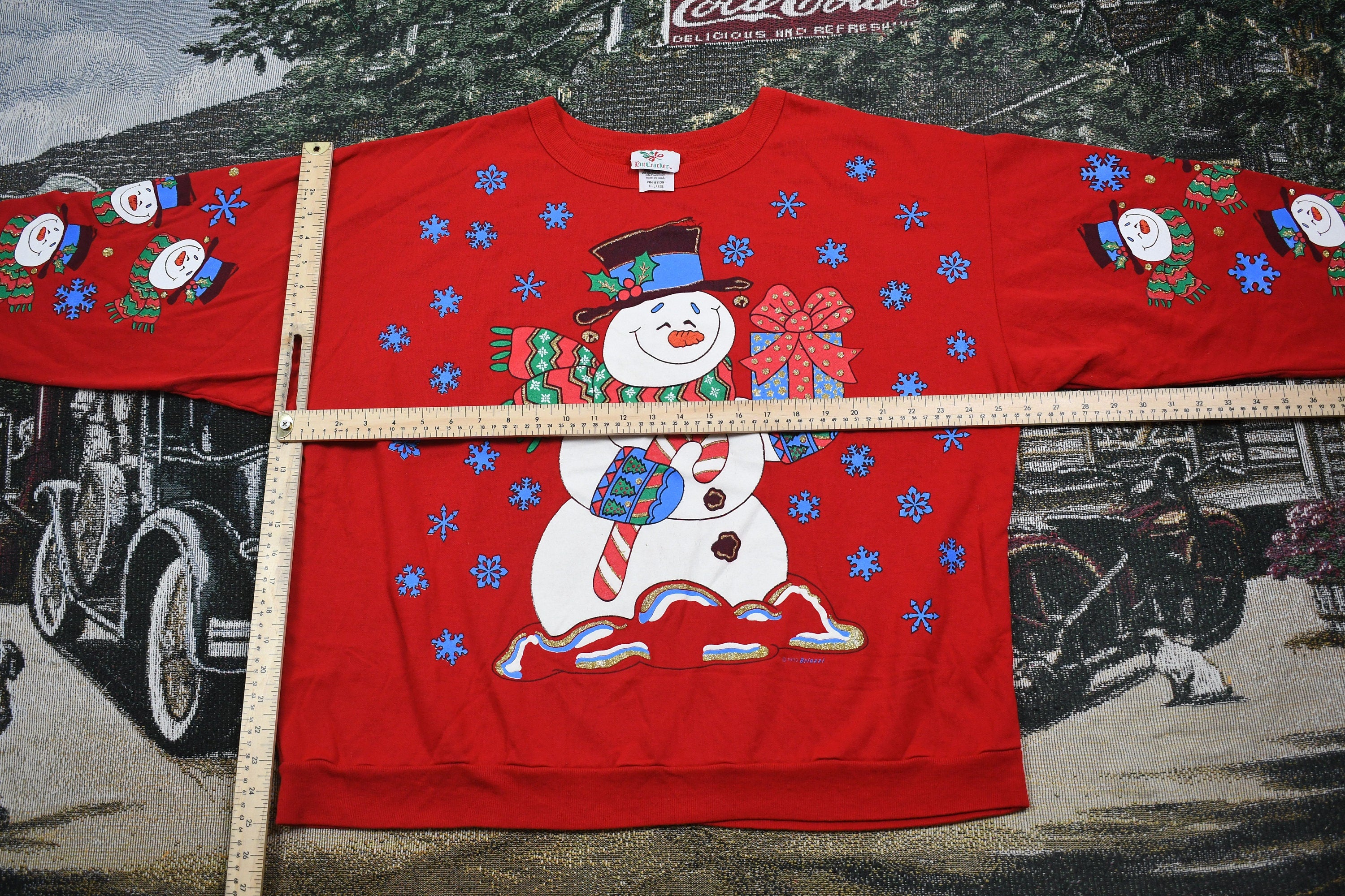 Vintage 1990s Snowman Graphic Christmas Sweater , 90s Holiday Crewneck , Winter Wear , Festive , Snowman Graphic , Nutcracker