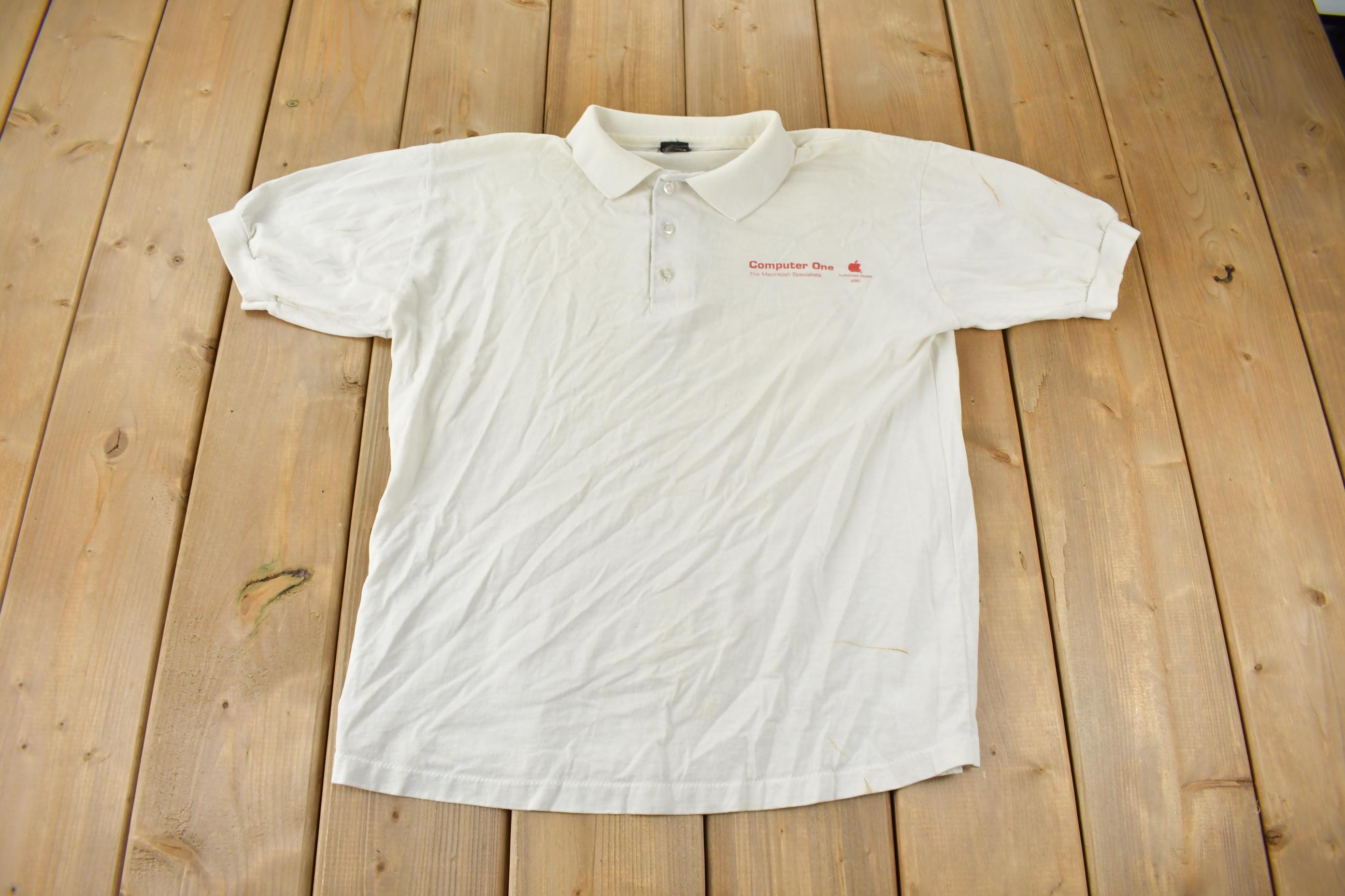 Vintage 1990 Computer One System Engineer Macintosh Specialists Graphic Polo Shirt