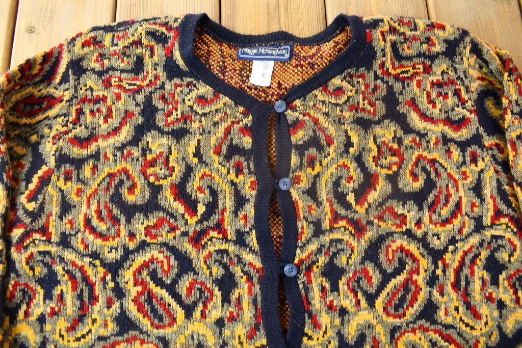 Vintage 1990s Maggie McNaughton Paisley Embroidered Knit Cardigan Sweater