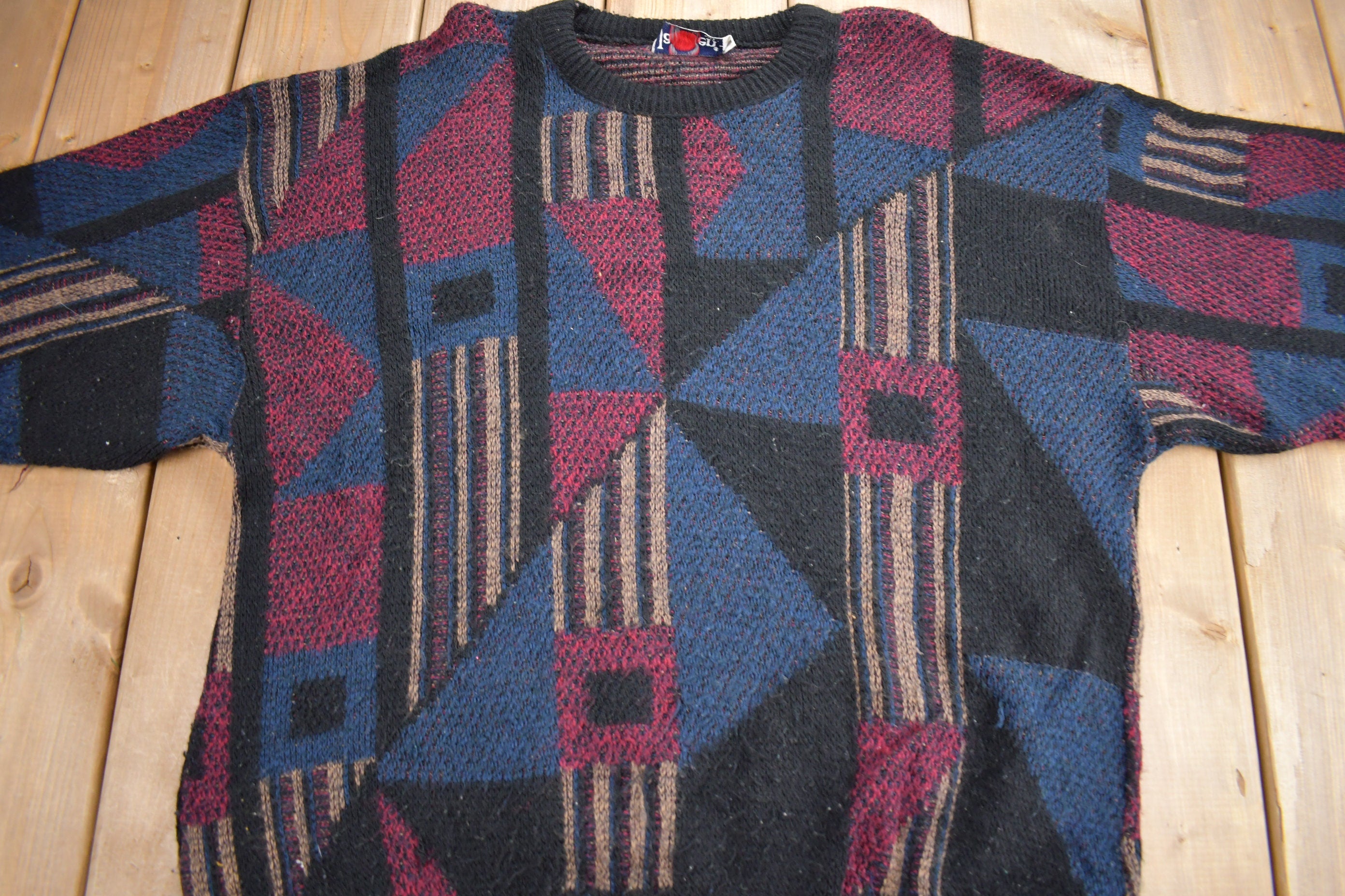 Vintage 1990s Jantzen Abstract Knit Crewneck Sweater  Vintage 90s Crewneck  All Over Pattern  Colourful Sweatshirt  Made In USA