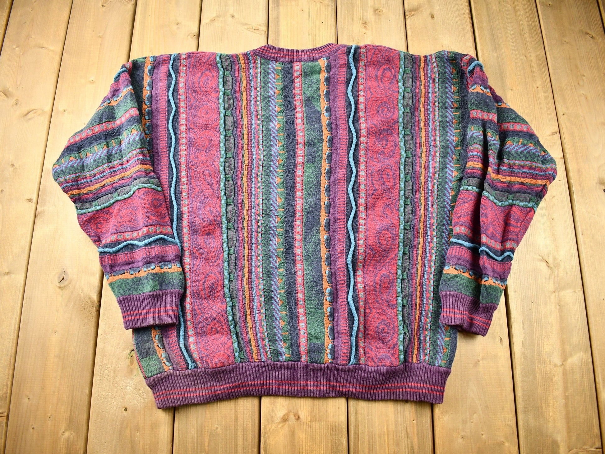 Vintage 1990s 3D Cable Knit Cotton Traders Sweater / Vintage 90s Crewneck / Abstract Patterns / Jacquard Crewneck / Streetwear / Cozy