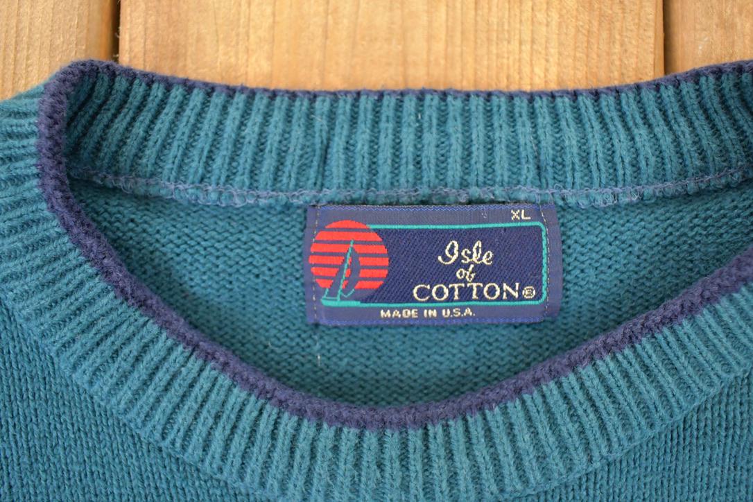 Vintage 1990s Isle Of Cotton Color Block Crewneck Sweatshirt Men's L