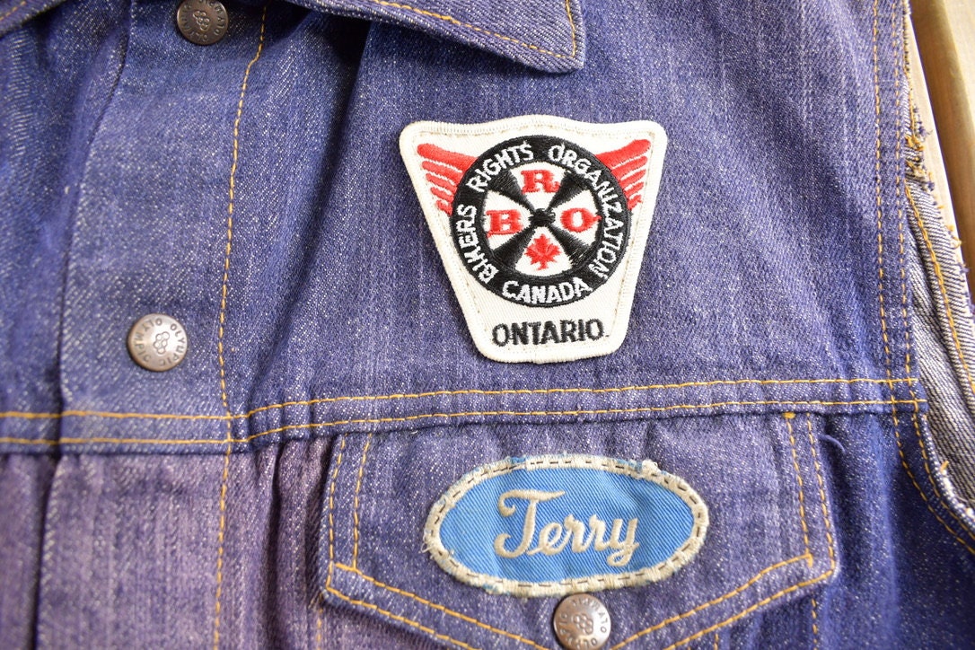 Vintage 1970s Denim Biker Vest With Original Vintage Patches